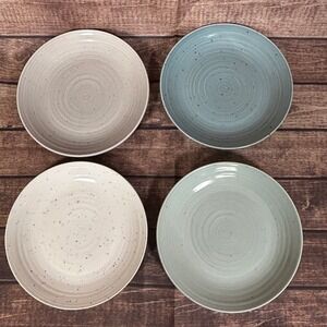 Sango Siterra Artist's Blend 8" Salad Bread Plates Set 4 Green Gray Cream Teal